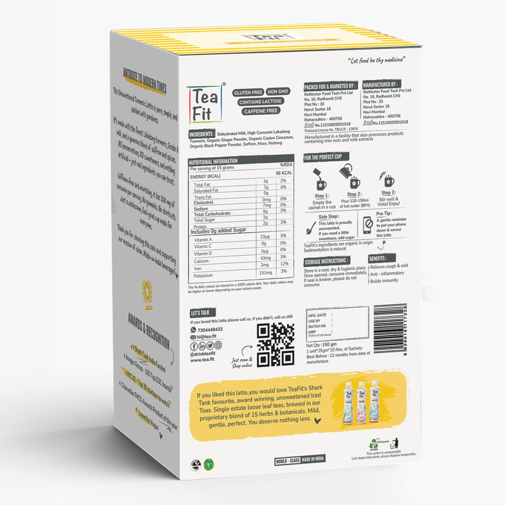 Instant Turmeric Latte Premix Unsweetened Powdered Beverage