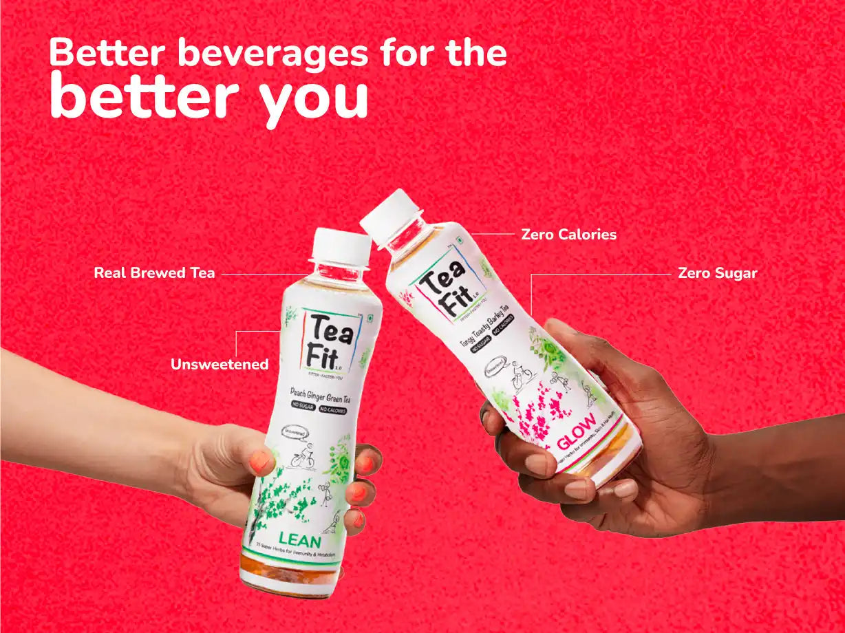 Two bottles of Tea Fit beverages.