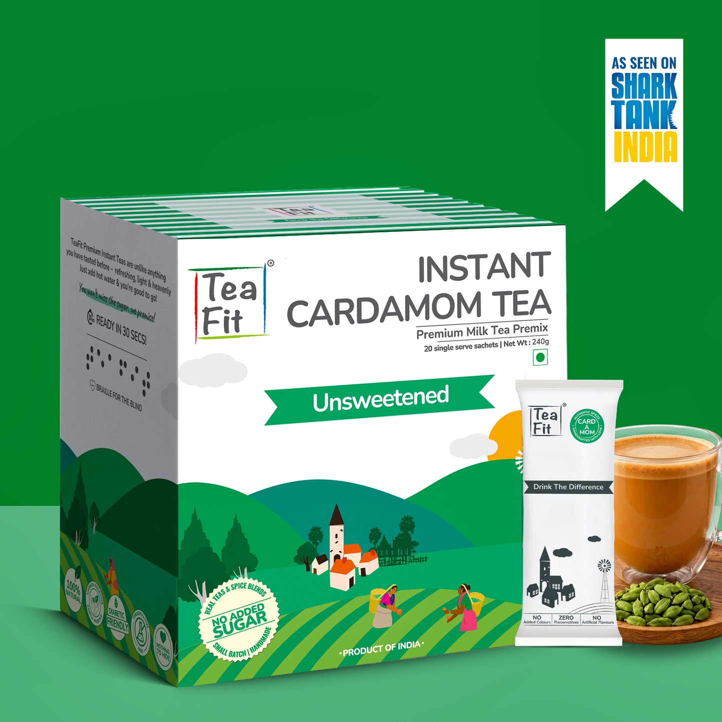 Instant Cardamom Tea Premix - Unsweetened