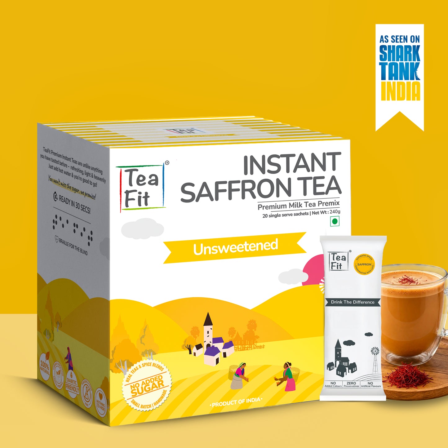 Instant Saffron Tea Premix - Unsweetened