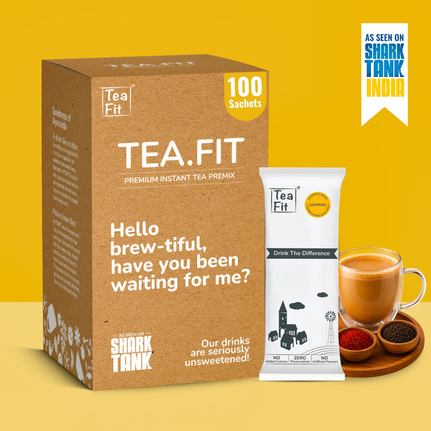 Instant Saffron Tea Premix - Unsweetened