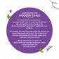 Tea Fit brand story text on a purple circular background with leaf and heart accents