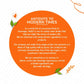 Tea Fit brand story text on an orange circular background with leaf and heart accents