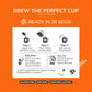 Three-step brewing instructions for Tea Fit Ginger Tea: empty sachet into a cup, pour hot water, and stir, shown on an orange background
