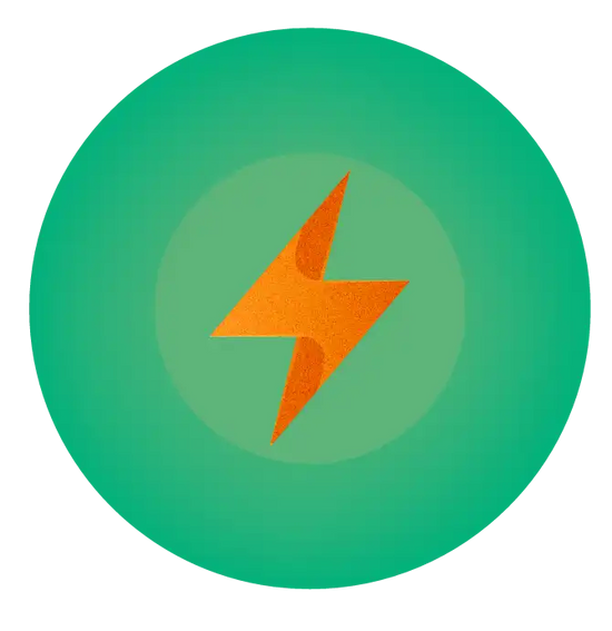 Green circle with orange lightning bolt.