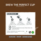 Three-step brewing instructions for Tea Fit Jaggery Tea: empty sachet into a cup, pour hot water, and stir, shown on a brown background