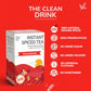Tea Fit Instant Spiced Tea product box with icon list highlighting 100% natural ground spices, zero preservatives, no added sugar, no added colours, no artificial flavours, and no sweeteners, on a red background