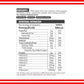 A Nutrition Facts label for a product, showing ingredients, nutritional information, and daily value percentages on a white background with a red header.