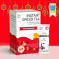 Tea Fit Instant Spiced Tea Premium Milk Tea Premix box and single serve sachet, shown on a bright red festive background with decorative hanging ornaments and a Shark Tank India badge.