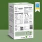 The back of a white Tea Fit matcha latte Blend tea box, showing detailed product information, ingredients, instructions, and a green flavor banner, set against a solid green background with a blue 'As seen on Shark Tank India' badge.