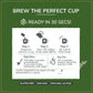 Three-step brewing instructions for Tea Fit Matcha Latte: empty sachet into a cup, pour hot water, and stir, shown on a green background