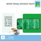 Tea product advertisement with world landmarks and promotional text on a white background