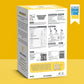 The back of a Tea Fit turmeric latte box shown on a yellow background, with product details, ingredients, instructions, QR code, and a Shark Tank India promotional badge.